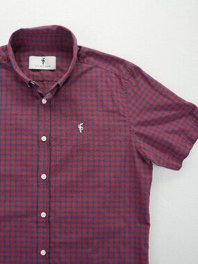 Father Sons Shirt Mens Large Red Blue Plaid Short Sleeve Summer Button Up Logo